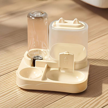 Pet Drinking and Feeding Unit Separates Dry and Wet Food Made of Durable Plastic with Transparent Design Without Battery for Cat