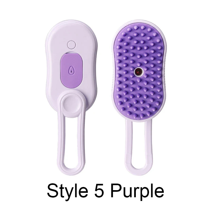 Style 5 Purple Color Electric Pet Steam Brush 3-in-1 Grooming & Massage Comb