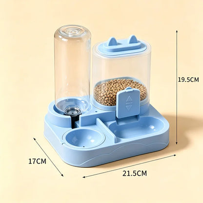 Pet Drinking and Feeding Unit Separates Dry and Wet Food Made of Durable Plastic with Transparent Design Without Battery for Cat