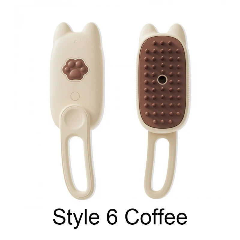Style 6 Coffee Color Electric Pet Steam Brush 3-in-1 Grooming & Massage Comb