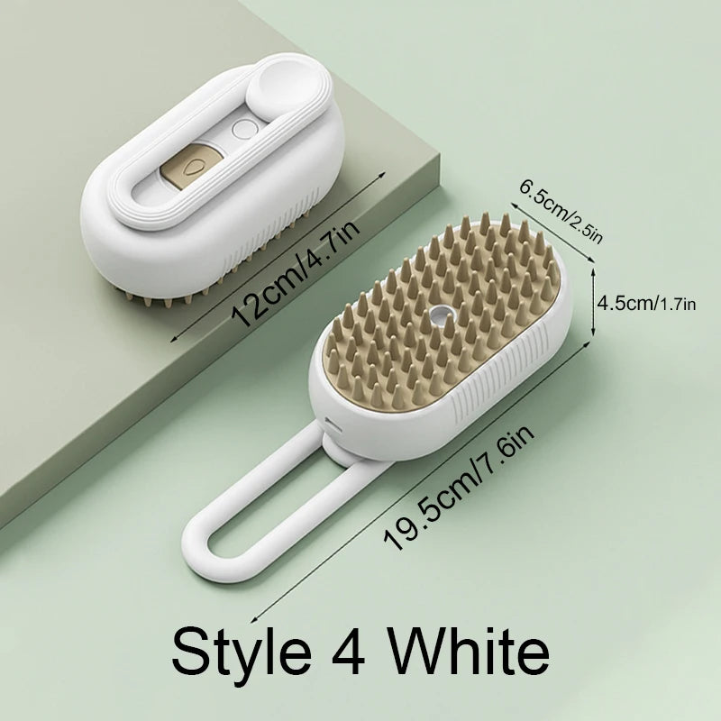 Style 4 White Color Electric Pet Steam Brush 3-in-1 Grooming & Massage Comb