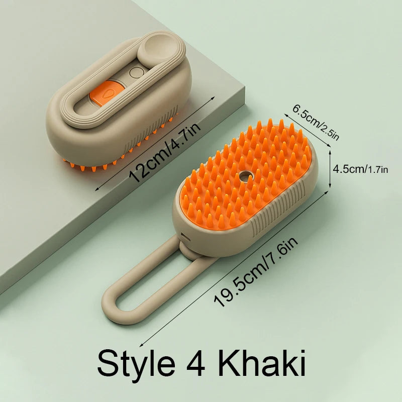 Style 4 Khaki Color Electric Pet Steam Brush 3-in-1 Grooming & Massage Comb
