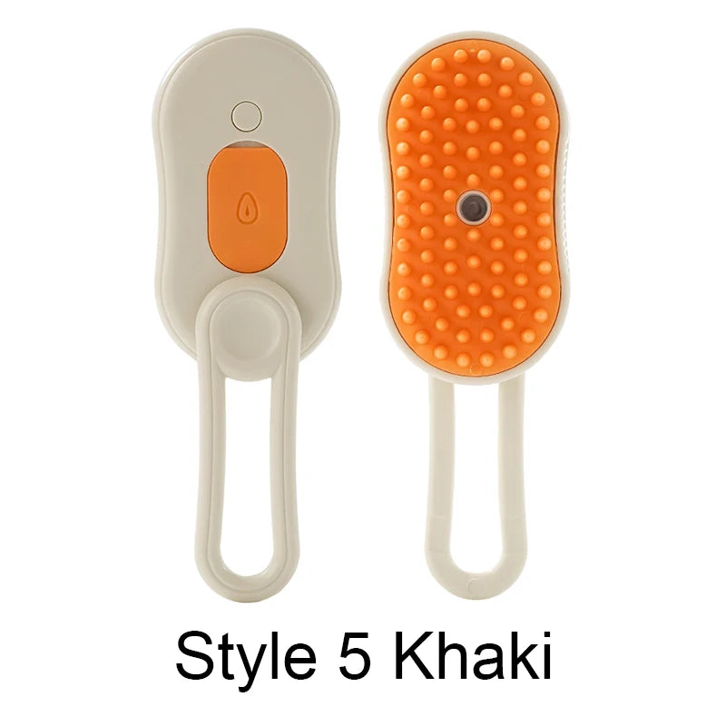 Style 5 Khaki Color Electric Pet Steam Brush 3-in-1 Grooming & Massage Comb