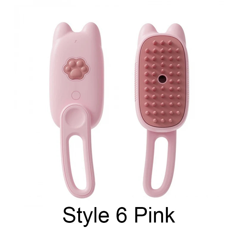 Style 6 Pink Color Electric Pet Steam Brush 3-in-1 Grooming & Massage Comb