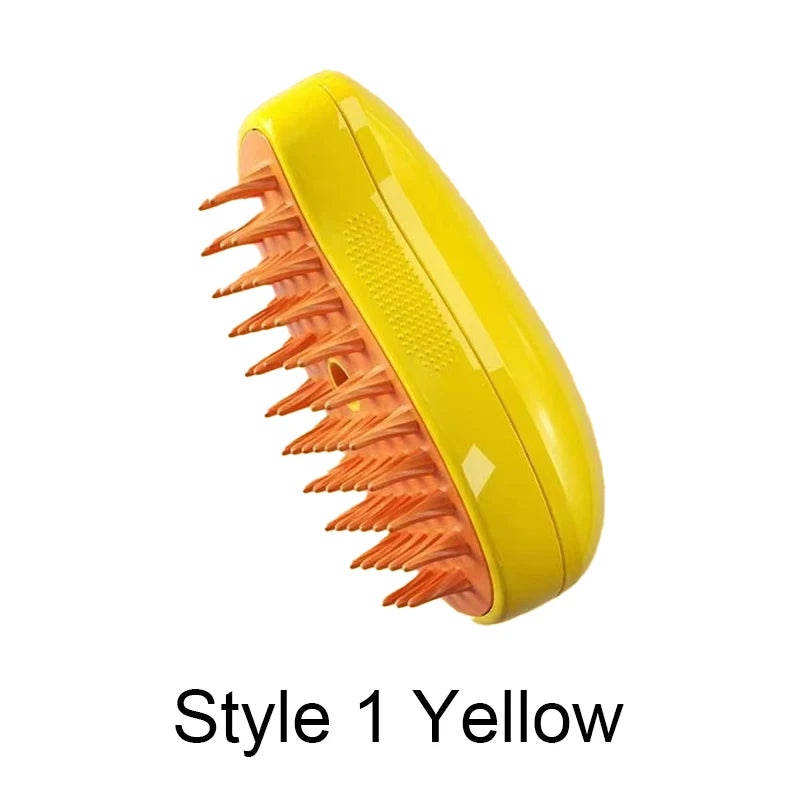 Style 1 Yellow Color Electric Pet Steam Brush 3-in-1 Grooming & Massage Comb