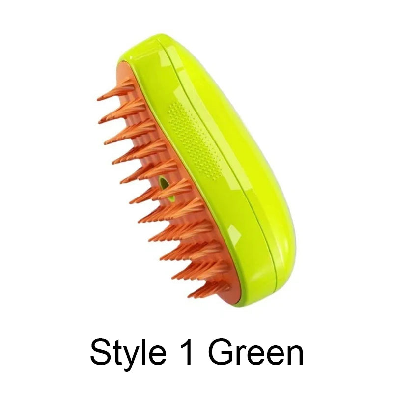 Style 1 Green Color Electric Pet Steam Brush 3-in-1 Grooming & Massage Comb
